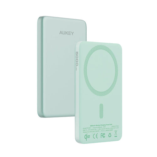 Aukey PB-MS07 MagFusion M Qi2 5000mAh Magnetic Wireless Power Bank - Mint Blue