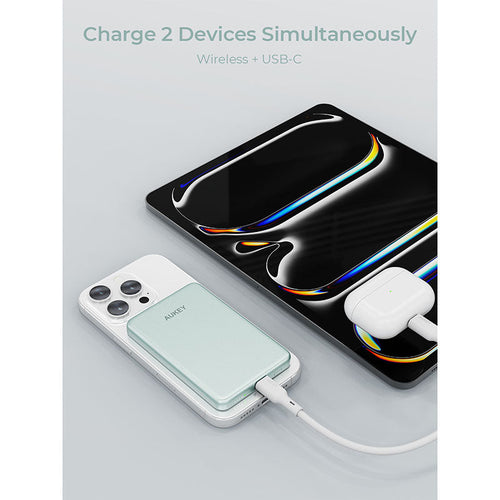 Aukey PB-MS07 MagFusion M Qi2 5000mAh Magnetic Wireless Power Bank - Mint Blue