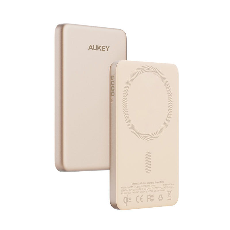 Aukey PB-MS07 MagFusion M Qi2 5000mAh Magnetic Wireless Power Bank - Desert Gold