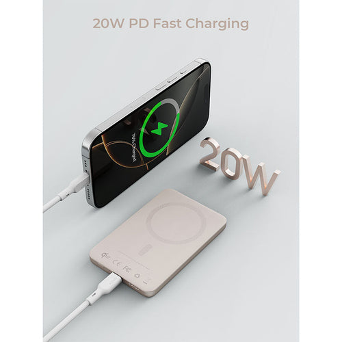 Aukey PB-MS07 MagFusion M Qi2 5000mAh Magnetic Wireless Power Bank - Desert Gold