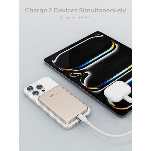 Aukey PB-MS07 MagFusion M Qi2 5000mAh Magnetic Wireless Power Bank - Desert Gold