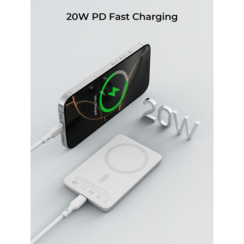 Aukey PB-MS07 MagFusion M Qi2 5000mAh Magnetic Wireless Power Bank - Silver White