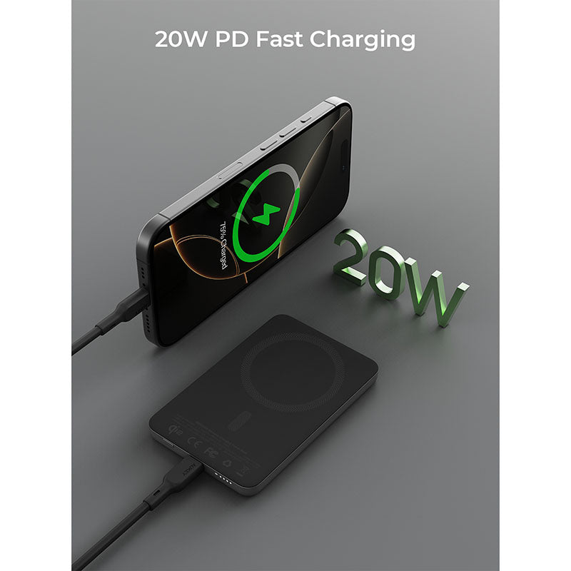 Aukey PB-MS07 MagFusion M Qi2 5000mAh Magnetic Wireless Power Bank - Dark Gray