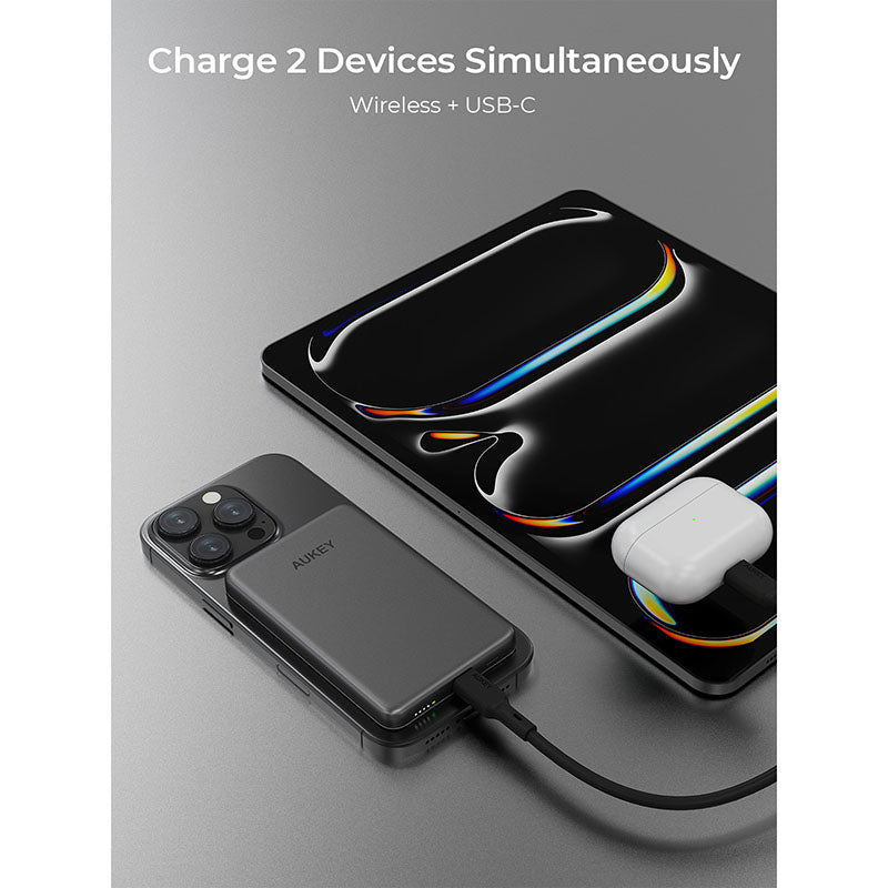 Aukey PB-MS07 MagFusion M Qi2 5000mAh Magnetic Wireless Power Bank - Dark Gray