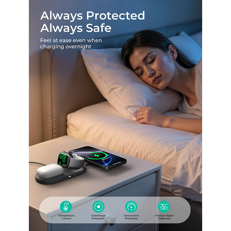 Aukey LC-MC313 MagFusion C 3-in-1 Qi2 Wireless Charging Station - Gray