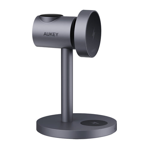 Aukey LC-MC311G MagFusion 3-in-1 G Qi2 Magnetic Fast Wireless Charging Station - Gray