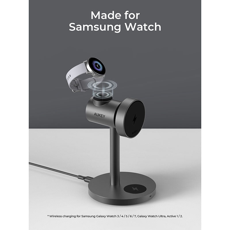 Aukey LC-MC311G MagFusion 3-in-1 G Qi2 Magnetic Fast Wireless Charging Station - Gray