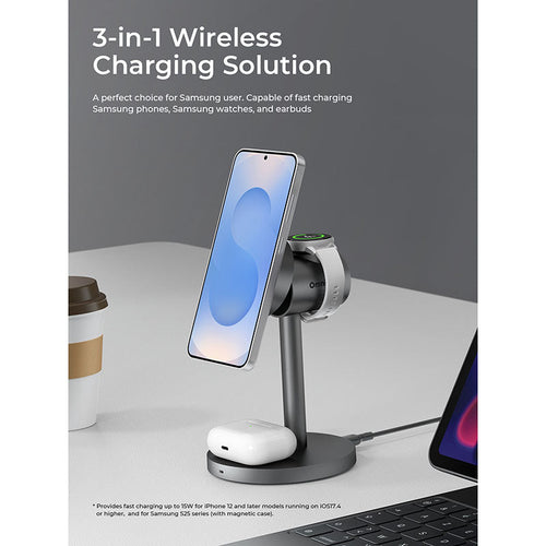 Aukey LC-MC311G MagFusion 3-in-1 G Qi2 Magnetic Fast Wireless Charging Station - Gray