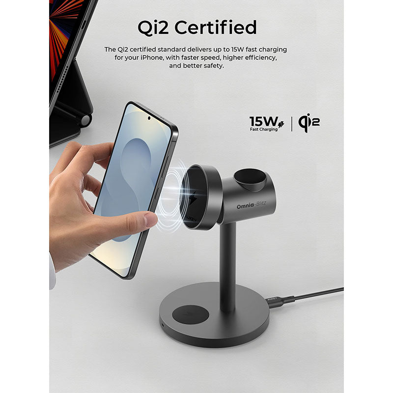 Aukey LC-MC311G MagFusion 3-in-1 G Qi2 Magnetic Fast Wireless Charging Station - Gray