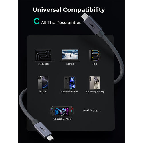 Aukey CB-DCC401 Circlet Mix 40G 1m USB4 Gen3 40Gbps USB-C to USB-C Cable - Gray