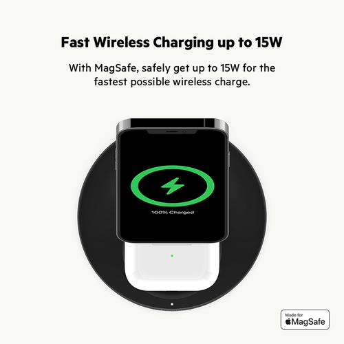 Belkin WIZ010myBK BoostCharge Pro 2in1 Wireless Charger Stand with MagSafe 15W + adapter (Black)