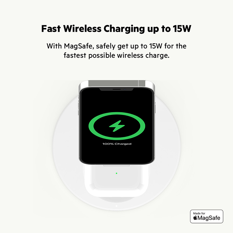 Belkin WIZ010myWH BoostCharge Pro 2in1 Wireless Charger Stand with MagSafe 15W + adapter (White)