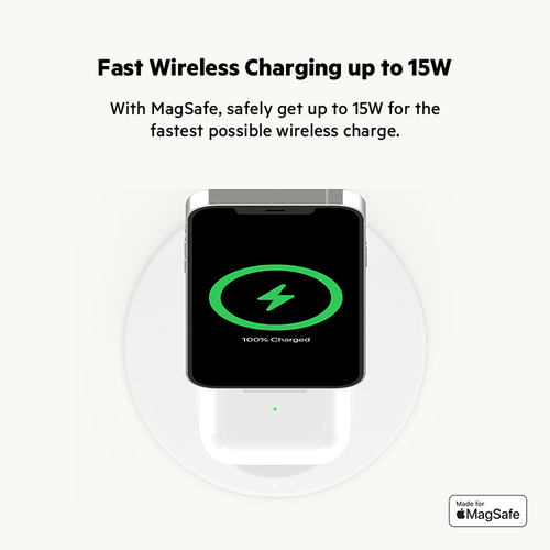 Belkin WIZ010myWH BoostCharge Pro 2in1 Wireless Charger Stand with MagSafe 15W + adapter (White)