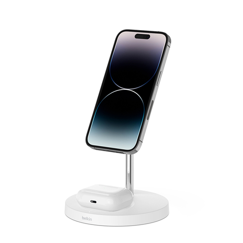 Belkin WIZ010myWH BoostCharge Pro 2in1 Wireless Charger Stand with MagSafe 15W + adapter (White)