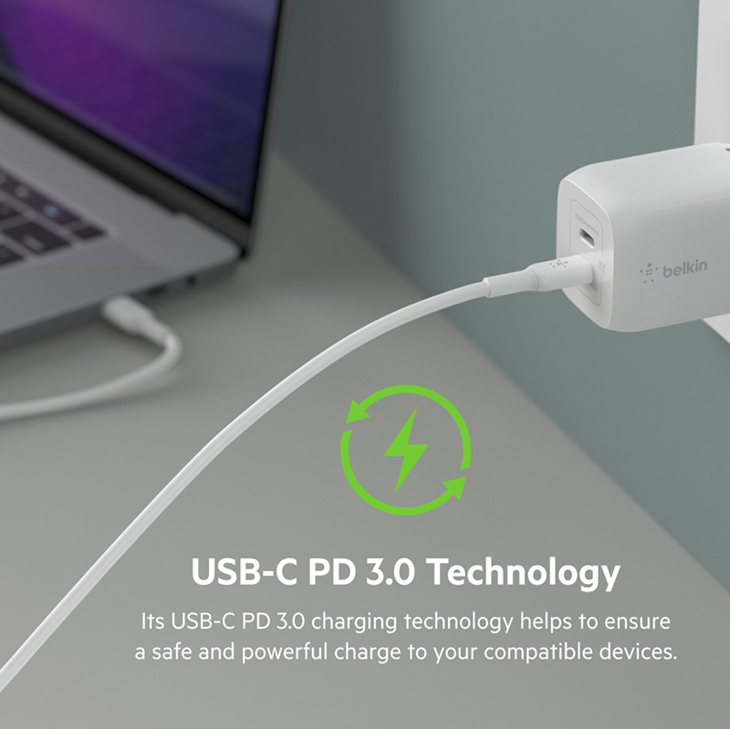 Belkin WCH013myWH BoostCharge Pro Dual USB-C GaN Wall Charger with PPS 65W