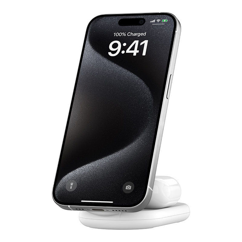 Belkin WIZ028qcWH BoostCharge 2-in-1 Magnetic Foldable Wireless Charger with Qi2 15W (White)