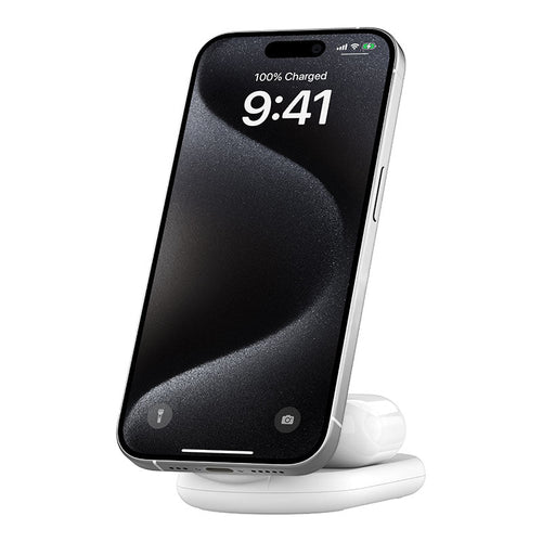 Belkin WIZ028qcWH BoostCharge 2-in-1 Magnetic Foldable Wireless Charger with Qi2 15W (White)