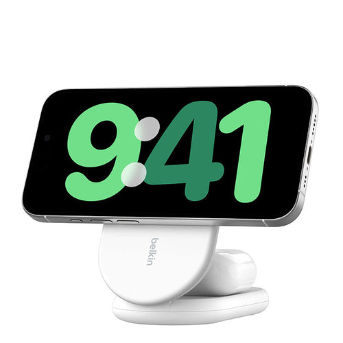 Belkin WIZ028qcWH BoostCharge 2-in-1 Magnetic Foldable Wireless Charger with Qi2 15W (White)