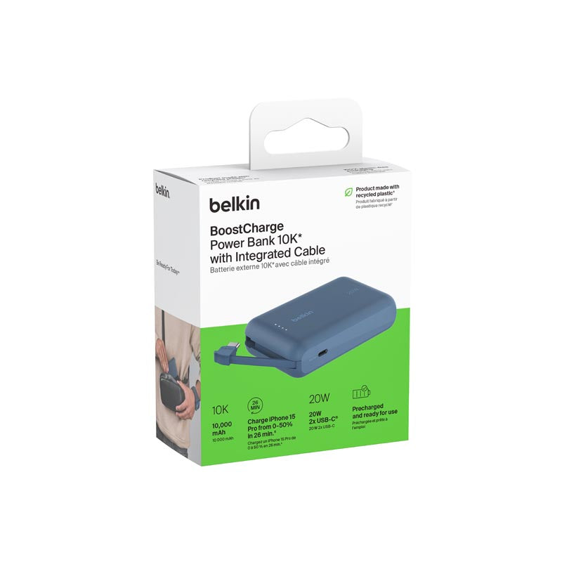 Belkin BPB021fqBL BoostCharge Power Bank 10K with Integrated Cable (Blue)