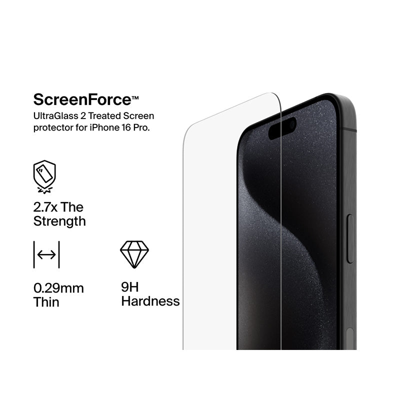 Belkin OVA157fq ScreenForce UltraGlass 2 Treated Screen Protector for iPhone 16 Pro