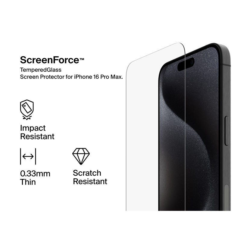 Belkin OVA160fq ScreenForce TemperedGlass Treated Screen Protector for iPhone 16 Pro Max