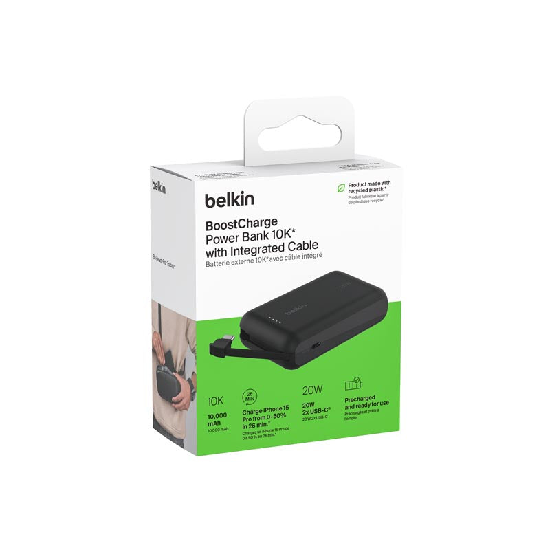 Belkin BPB021fqBK BoostCharge Power Bank 10K with Integrated Cable (Black)