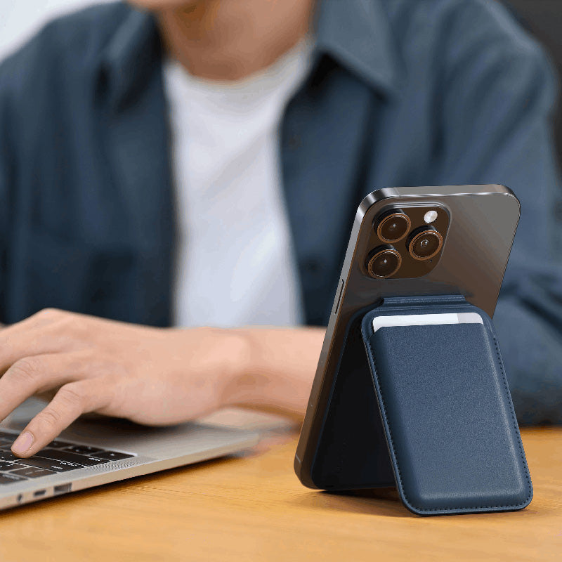 Satechi ST-VLWB Vegan Leather Magnetic Wallet Stand (Dark Blue)