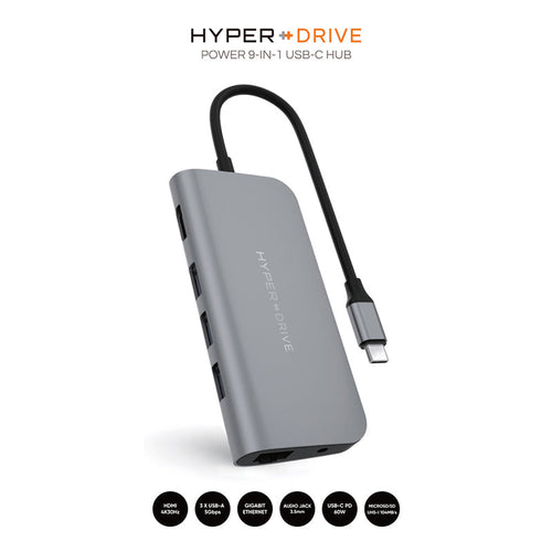 HYPERDRIVE HD30F POWER 9-in-1 USB-C Hub (Grey)