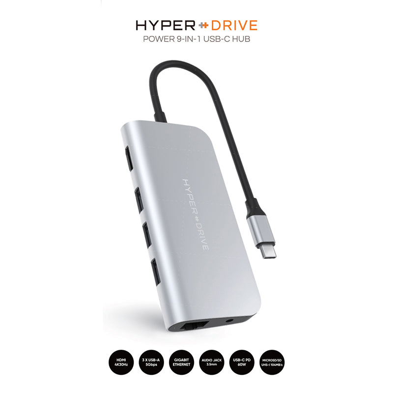 HYPERDRIVE HD30F POWER 9-in-1 USB-C Hub (Silver)