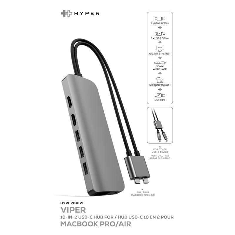 HyperDrive HD392 VIPER 10-in-2 USB-C Hub (Grey)