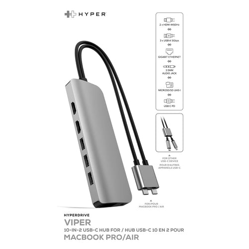 HyperDrive HD392 VIPER 10-in-2 USB-C Hub (Silver)