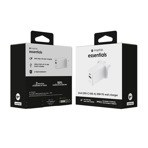 Mophie MP-40912222 Essentials PD30W UK Power Adapter (White)