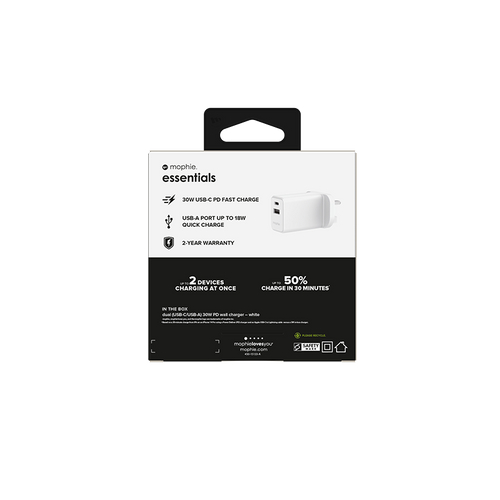 Mophie MP-40912222 Essentials PD30W UK Power Adapter (White)