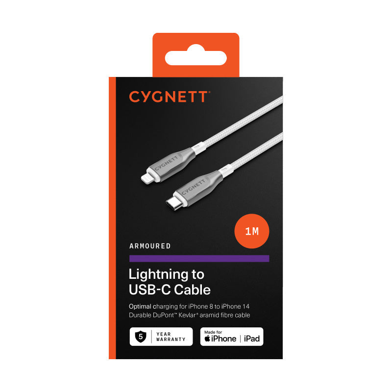 Cygnett CY4668PCCCL Armoured Lightning To USB-C Cable 1M (White)