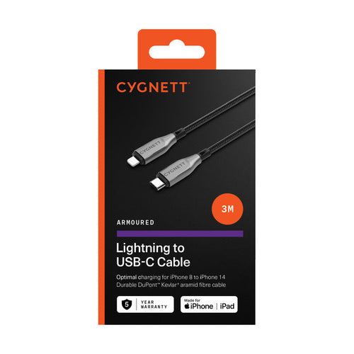 Cygnett CY4671PCCCL Armoured Lightning To USB-C Cable 3M (Black)