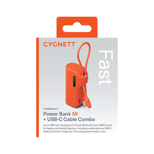 Cygnett CY5358PBCHE Thumboost 5K Powerbank Built-in Cable (Active Sunrise)