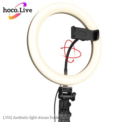 Hoco LV02 Selfie LED Ring Light with Tripod & Holder for 3Devices