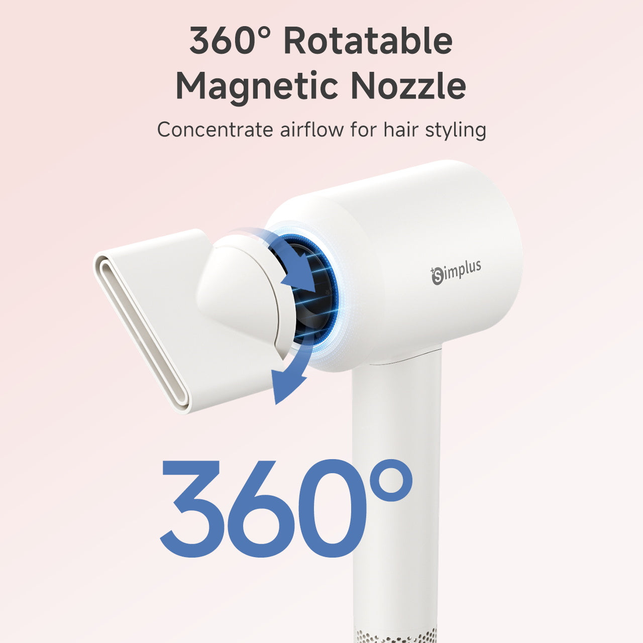 Simplus CFJH010WH01-S Hair Dryer White with Bag/Nozzle