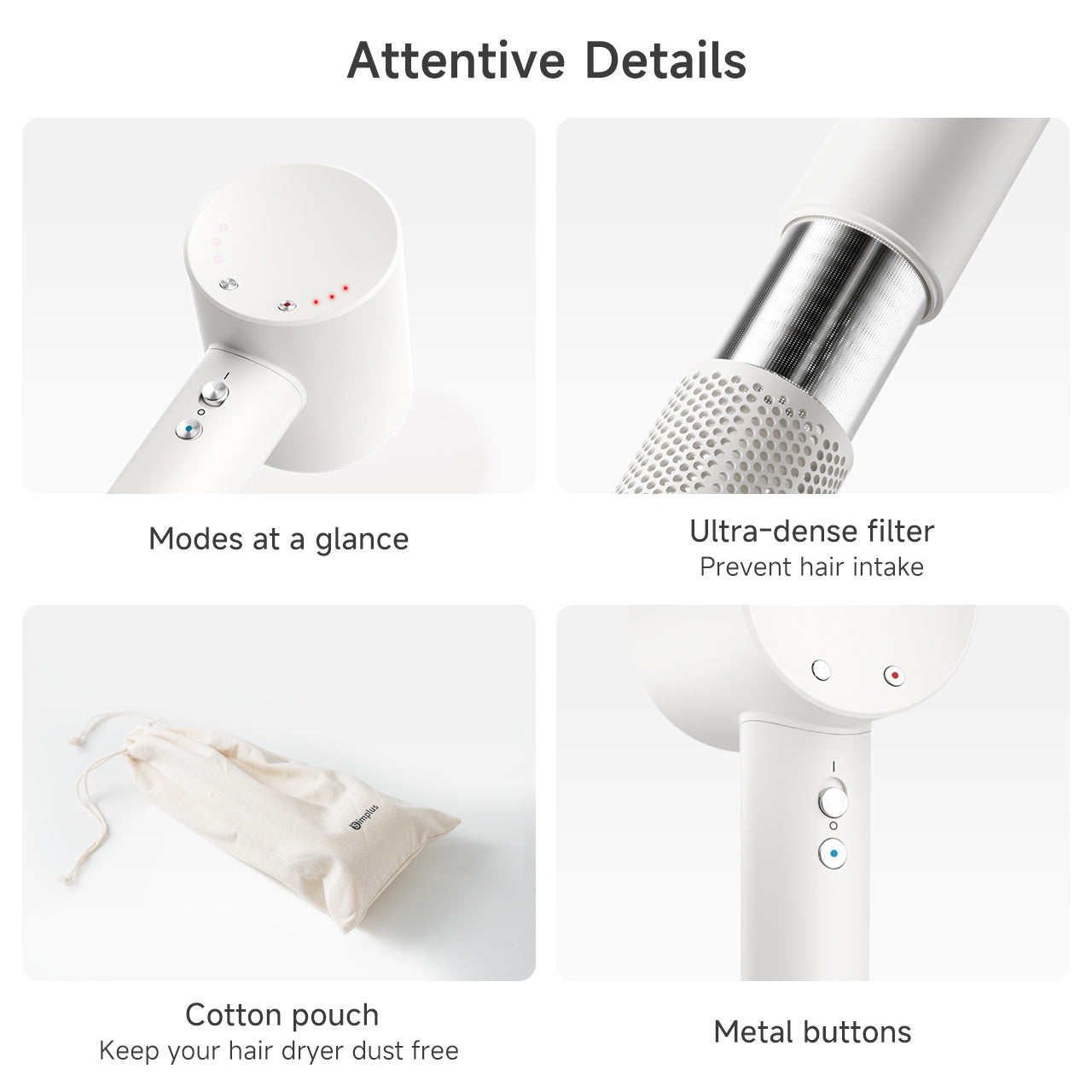 Simplus CFJH010WH01-S Hair Dryer White with Bag/Nozzle