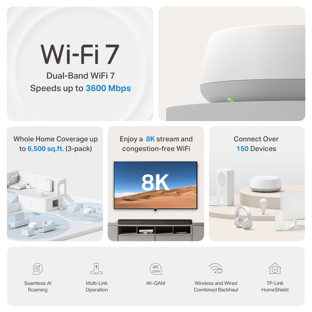 TP-Link Deco BE22 BE3600 Whole Home Mesh Wi-Fi 7 System (2-Pack)