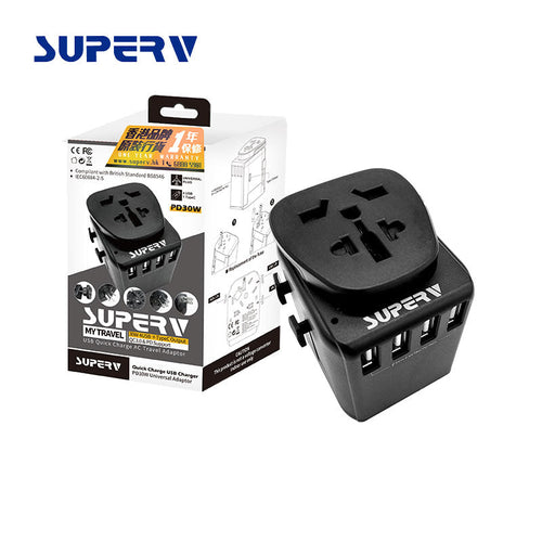 SuperV G52 PD30W USB Quick Charge Travel Adaptor (Black)