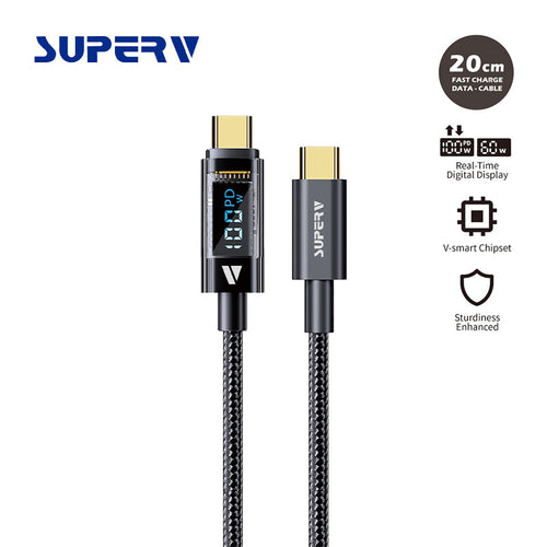 SuperV RT20 100W C to C Charging with Display Cable 20cm