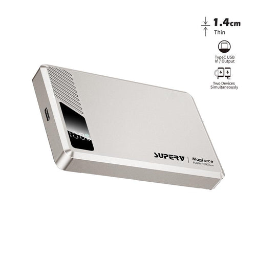 SuperV Power42 10000mAh Wireless Power Bank with Digital Display (Silver)