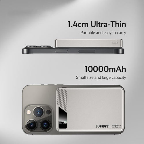 SuperV Power42 10000mAh Wireless Power Bank with Digital Display (Silver)