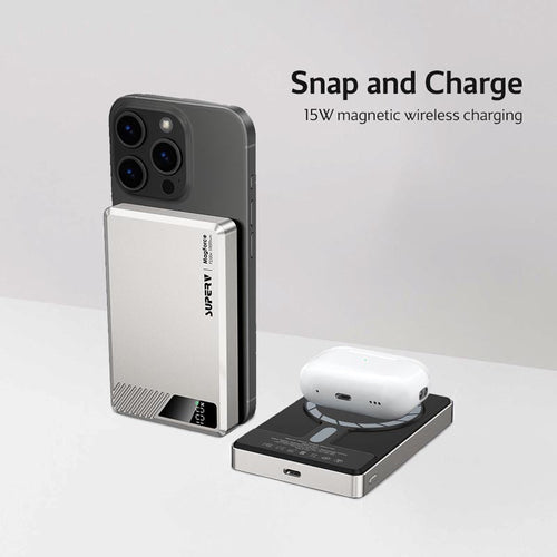 SuperV Power42 10000mAh Wireless Power Bank with Digital Display (Silver)