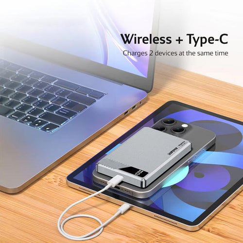 SuperV Power42 10000mAh Wireless Power Bank with Digital Display (Silver)