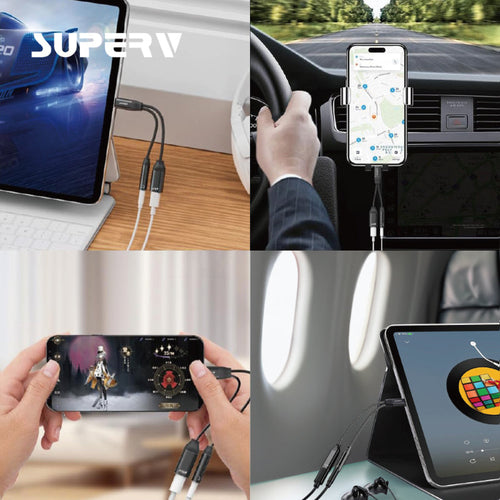 SuperV 2-in-1 Headphone and Charge Adaptor 3.5mm Aux and USB-C (11cm)