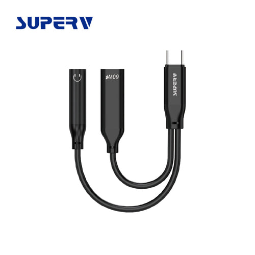 SuperV 2-in-1 Headphone and Charge Adaptor 3.5mm Aux and USB-C (11cm)