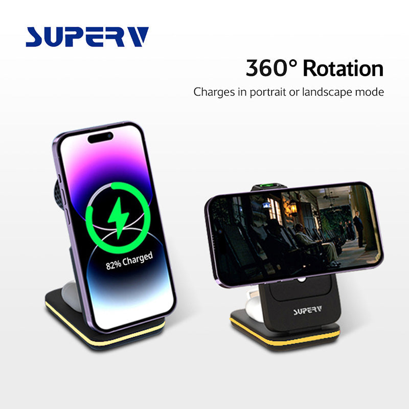 SuperV Station10-BK 7-in-1 5000mAH Foldable Wireless Charging Station Powerbank (Black)