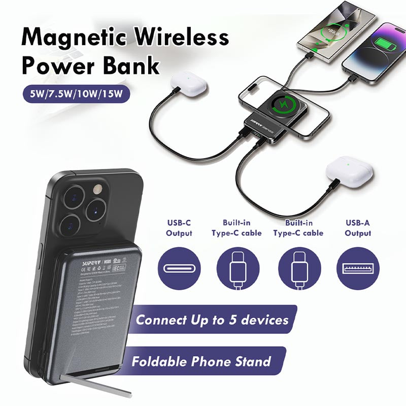 SuperV Power 11-C 35W 10000mah with Built in C cable Power Bank (White)